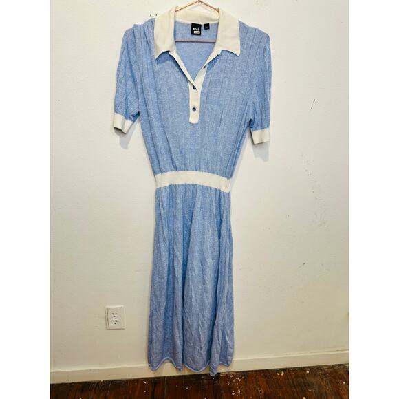 BOSS Light Blue Collared Short Sleeve Front Button Polo Knit Midi Dress Size - Picture 2 of 10